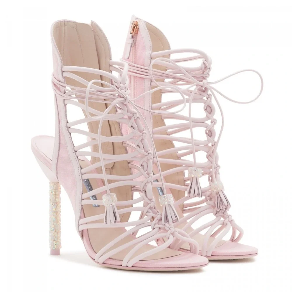 Sophia Webster LACEY pink glitter crystal tassels multi strap sandal hee… - Picture 3 of 9